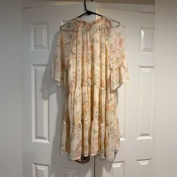 Floral BabyDoll Dress with Ruffle Sleeves Neutral Size XL Spring Easter - Picture 3 of 6